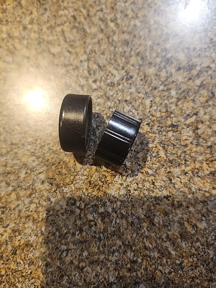 2 VINTAGE BLACK BAKELITE CONTROL KNOBS Bottle CAPS