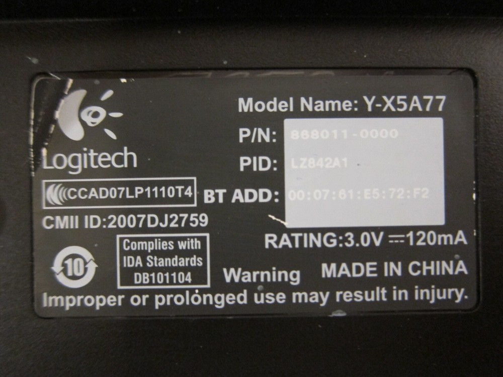 Logitech Cordless Bluetooth Y-X5A77 for PS3 Playstation 3 & PC