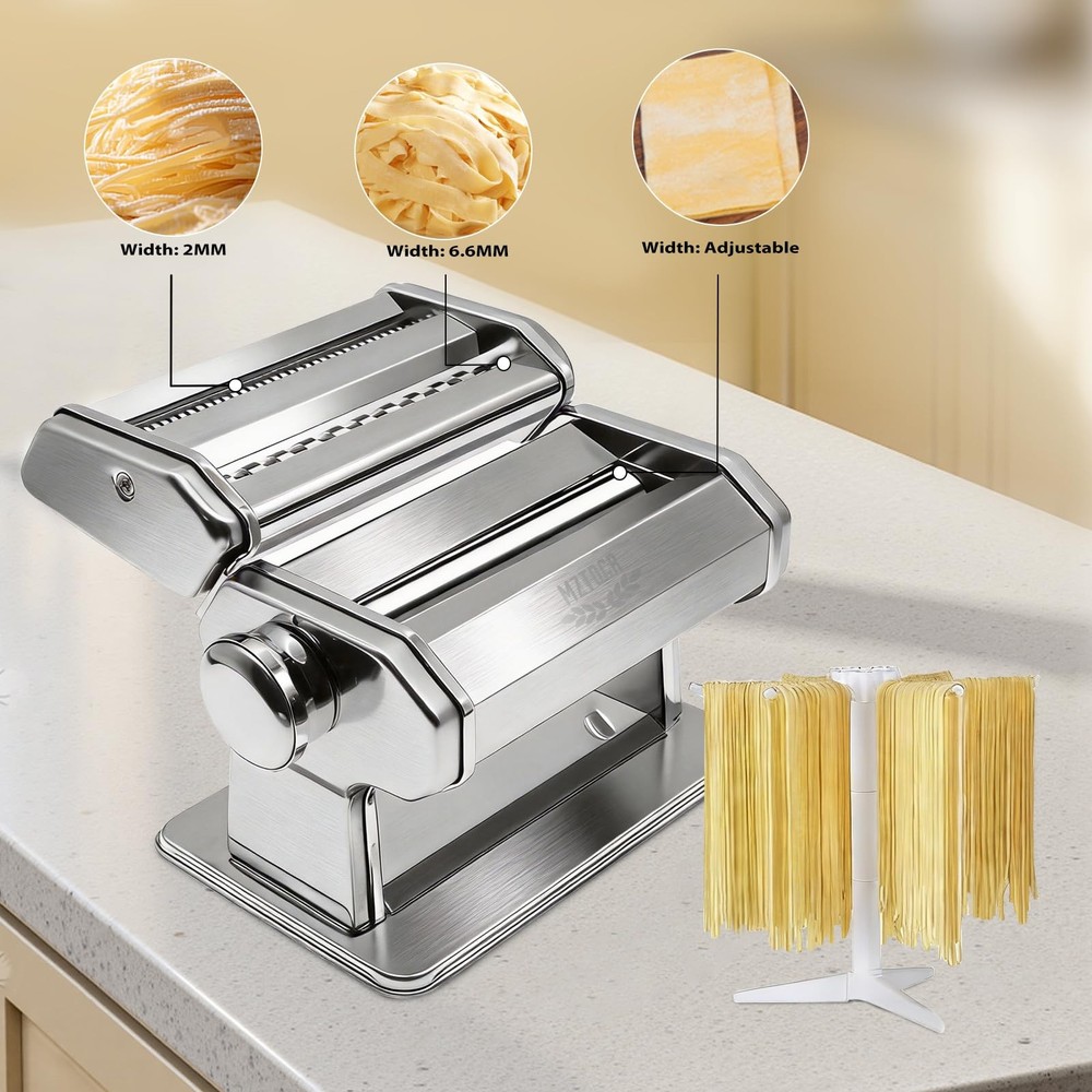 Pasta Maker Machine 9 Thickness Settings, 2 in 1 Noodle Maker & Cutter