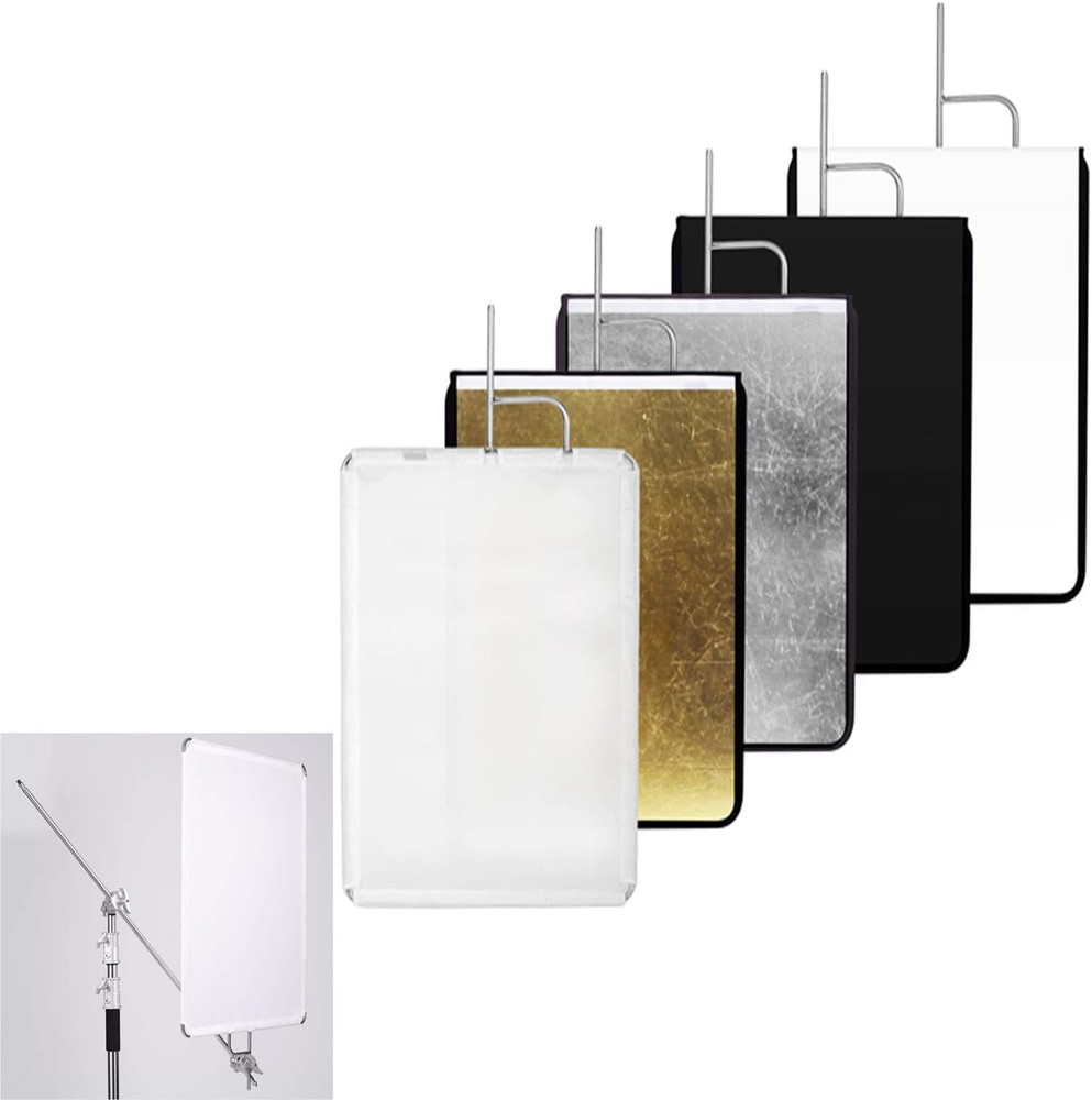 30"X36"/75X90Cm Light Reflector Flag Panel Kit, 5-In-1 Diffusion Scrim Transluce