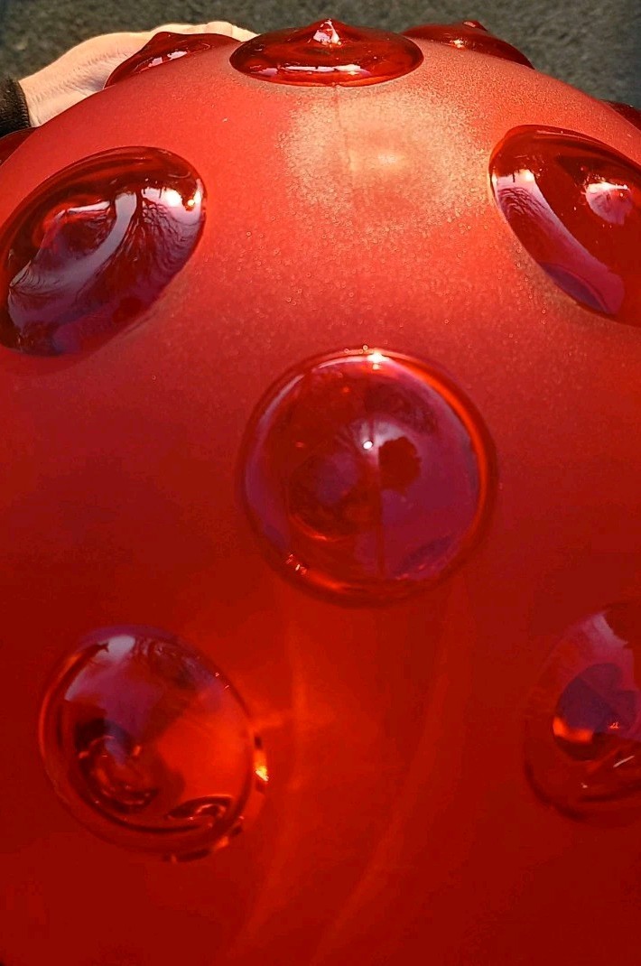 GIANT Antique Cranberry Red Frosted Dimple Optic Duplex Oil Lamp Shade, 4 Inch