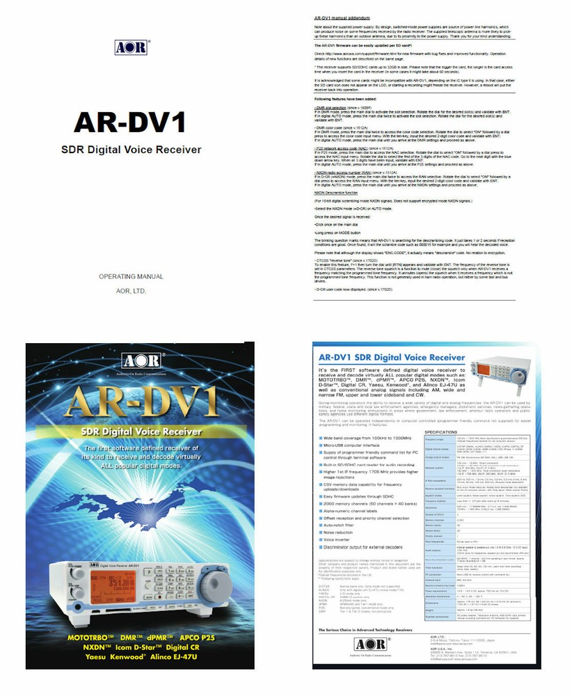 AOR AR-DV1 OPERATING MANUAL + OPERATING ADDENDUM + COLOR BROCHURE