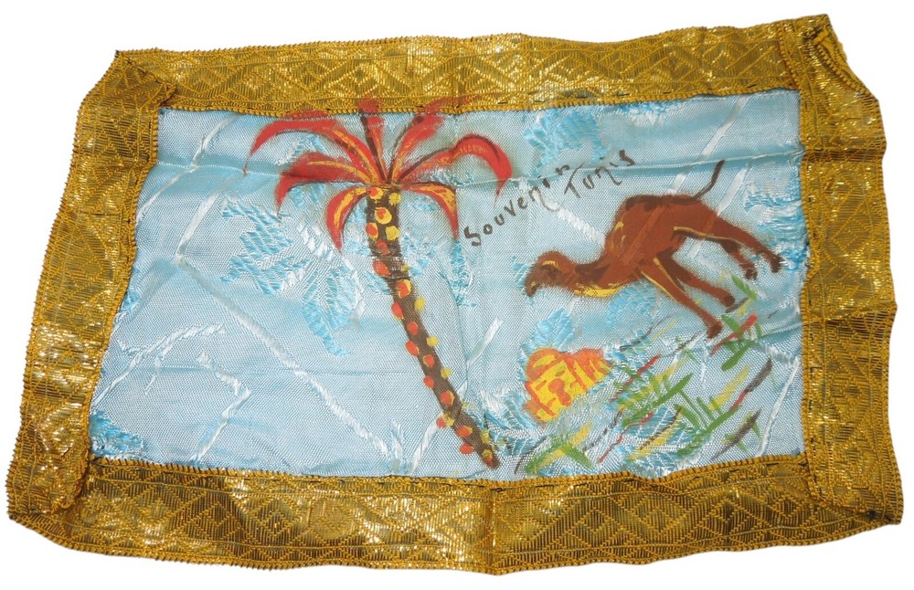 Original WWII Bullion Edge Souvenir of Tunis Africa Souvenir Hankie Piece DR10