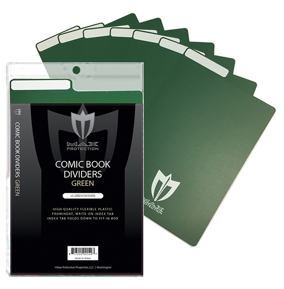 100 Max Pro Green Plastic Comic Book Dividers with Folding Write On Tab