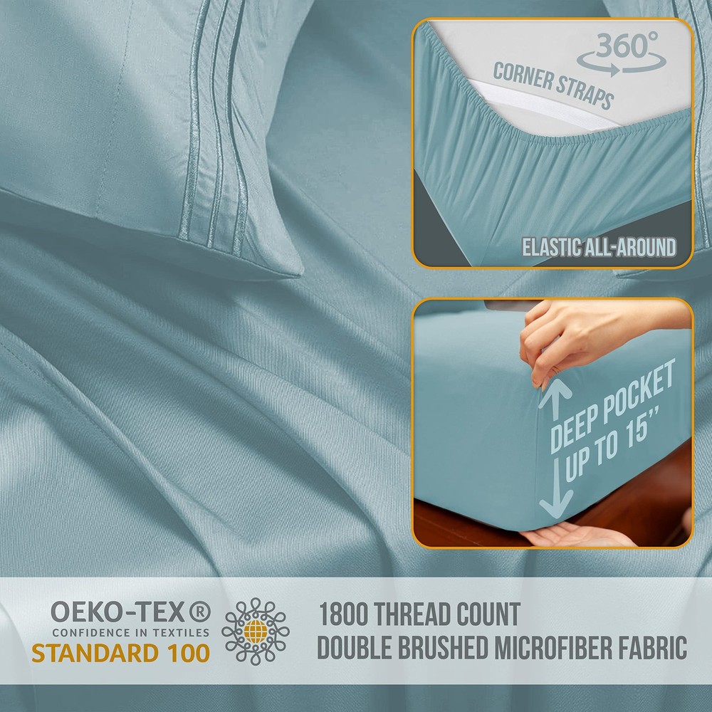 Luxury Cooling Full Size Bed Sheet Set - Soft Microfiber, Light Blue