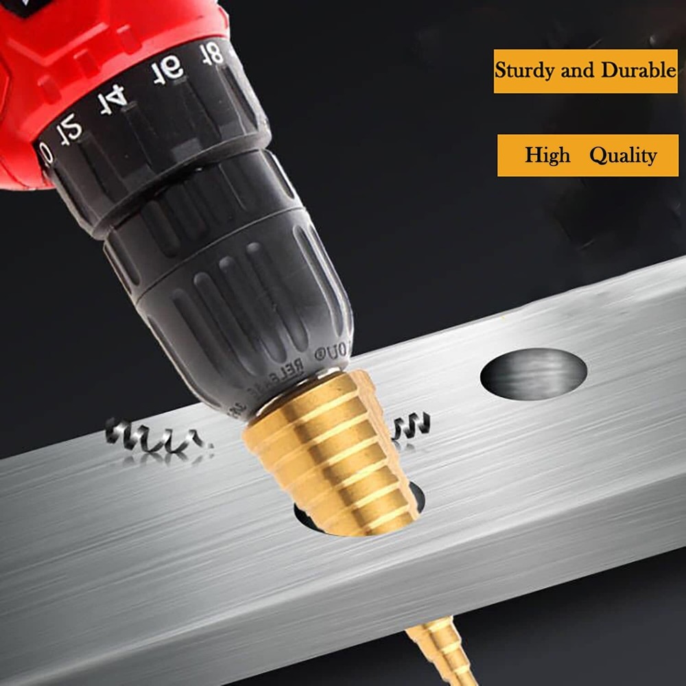 6PCS/Set Step Drill Bit Set Titanium Nitride Coated Quick Change 1/4 Shank