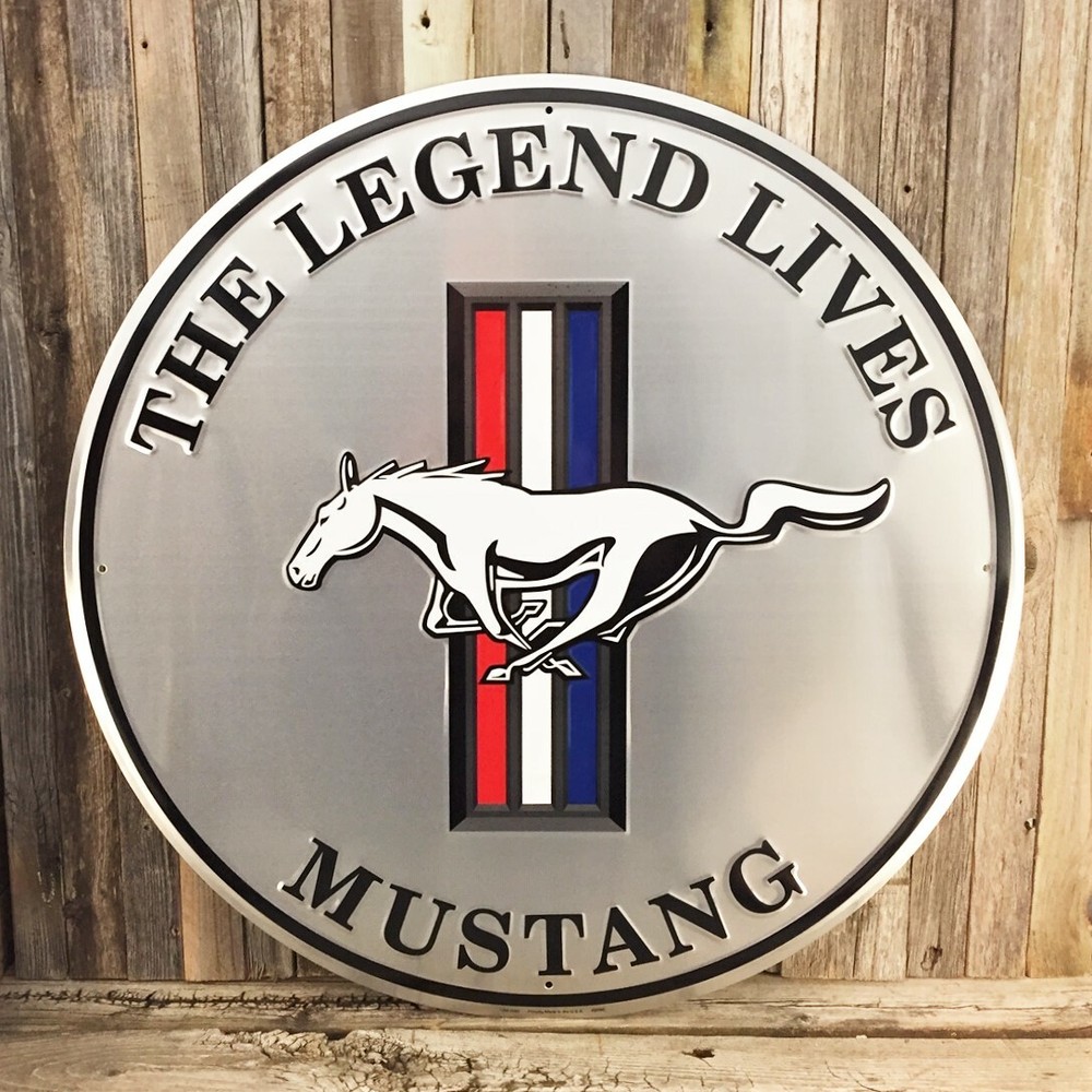 Ford Mustang Legend Lives Embossed Large 24" Metal Tin Sign Garage Man Cave New