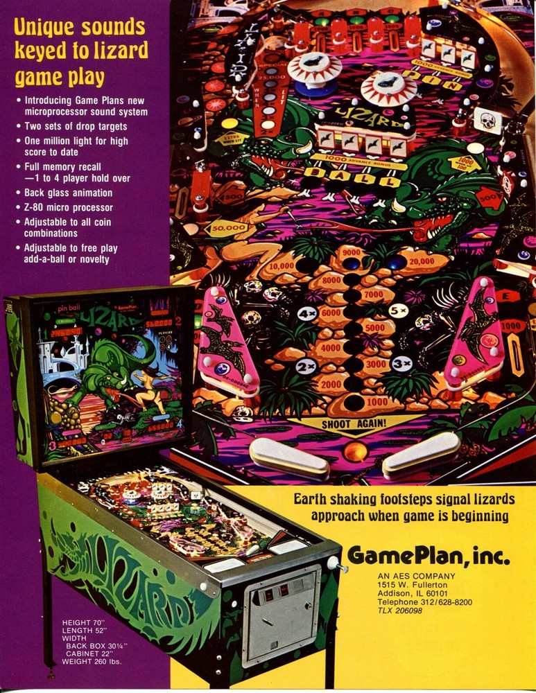 Lizard Game Plan Pinball Flyer / Brochure / Ad - Mint
