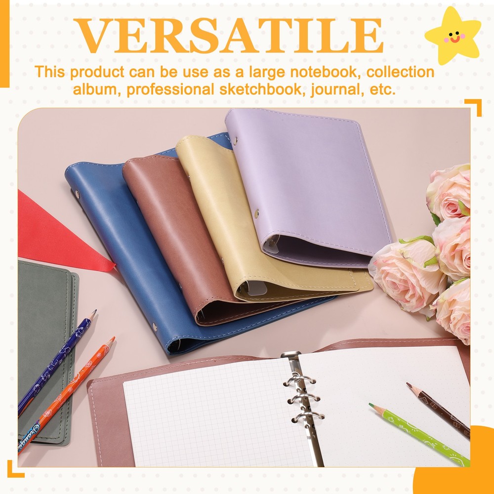A6 PU Leather Binder Protector, 6 Ring Loose Leaf Notebook Protector, Yellow