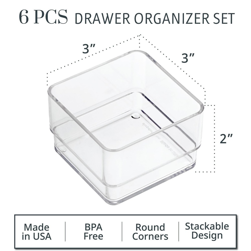 STORi SimpleSort 6-Piece Stackable Clear Drawer Organizer Set | 3" x 3" x 2" ...