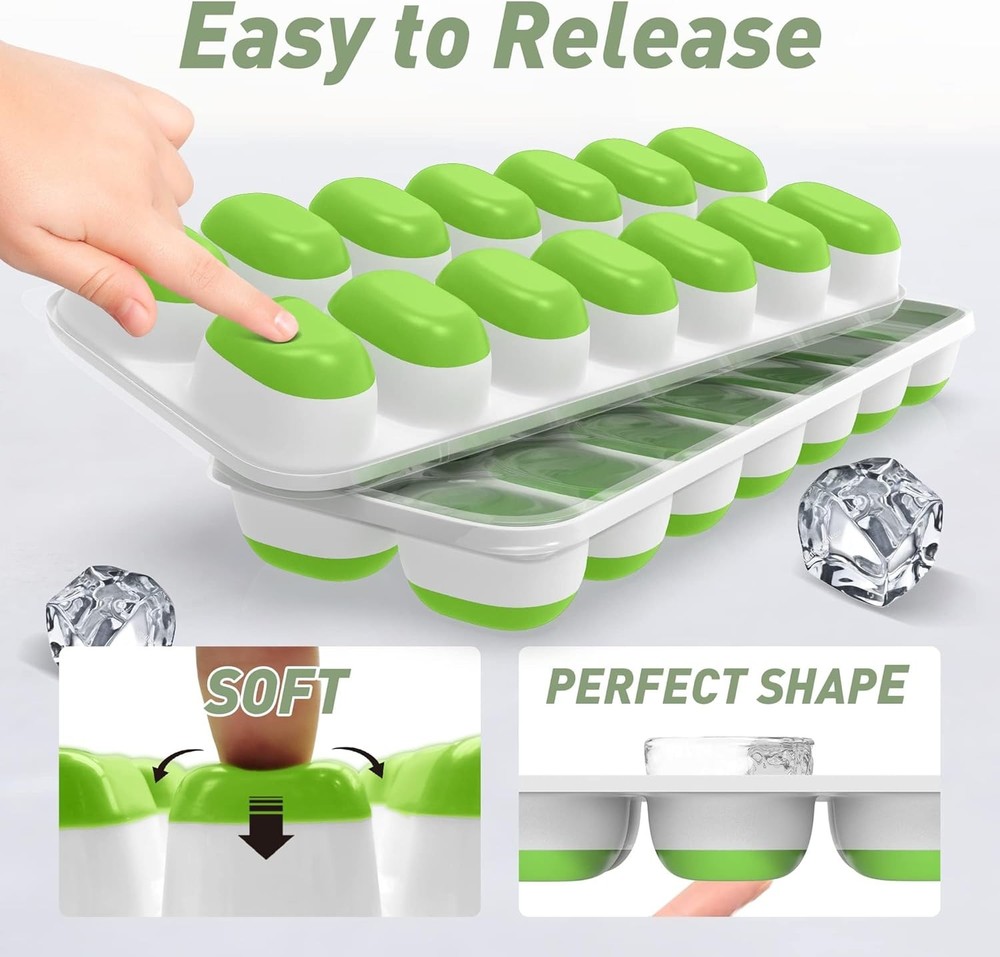 Ice Cube Tray with Lid, 4 Pack Durable Stackable Ice Cube Trays for Freezer with