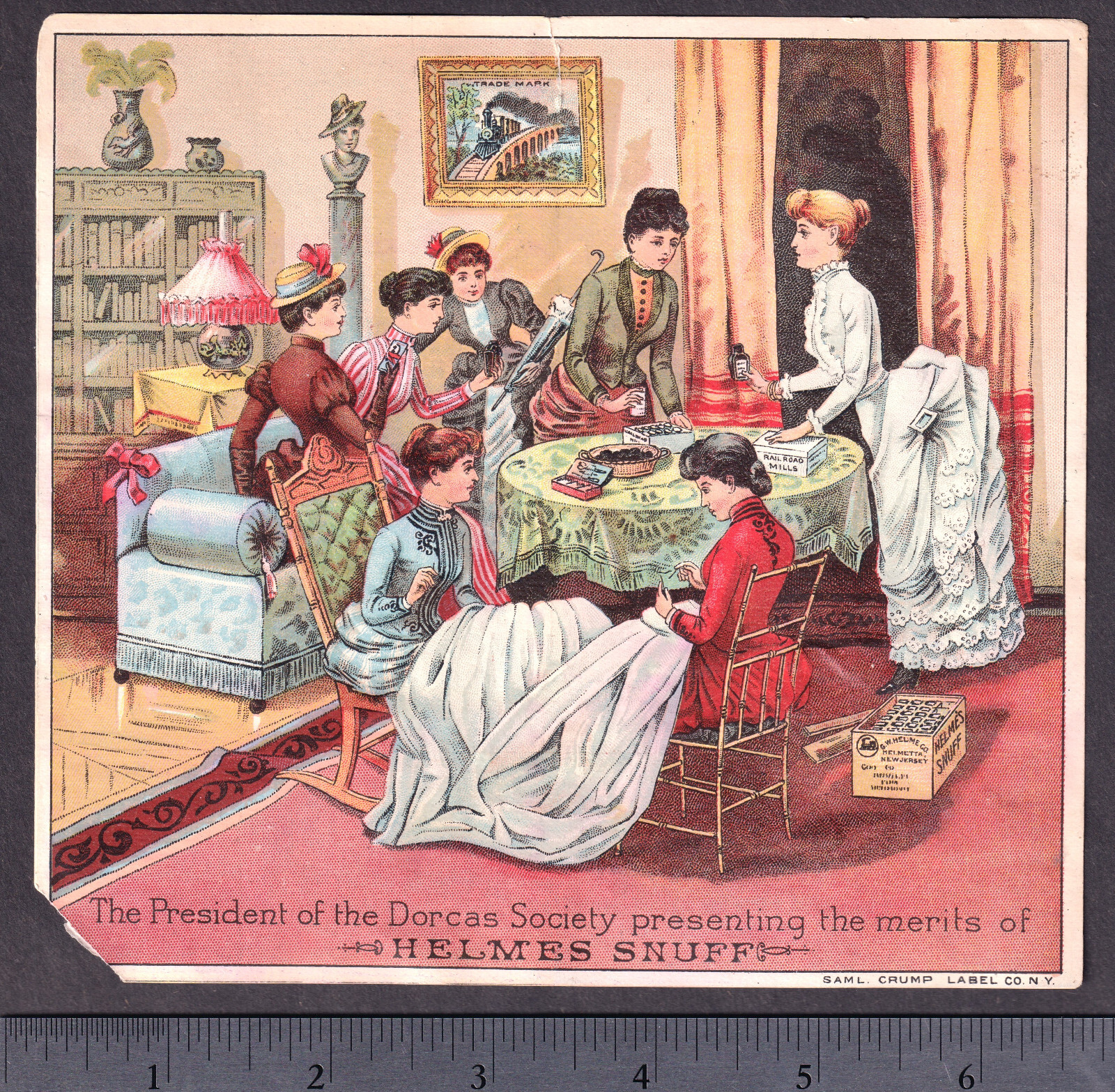 Railroad Snuff RARE 19th Century Tobacco Dorcas Sewing Society Helmes Trade Card