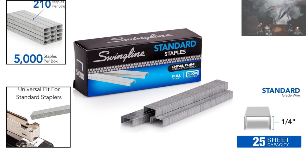 Durable Full Strip Standard Staples - 5,000 Silver Staples with Chisel Point