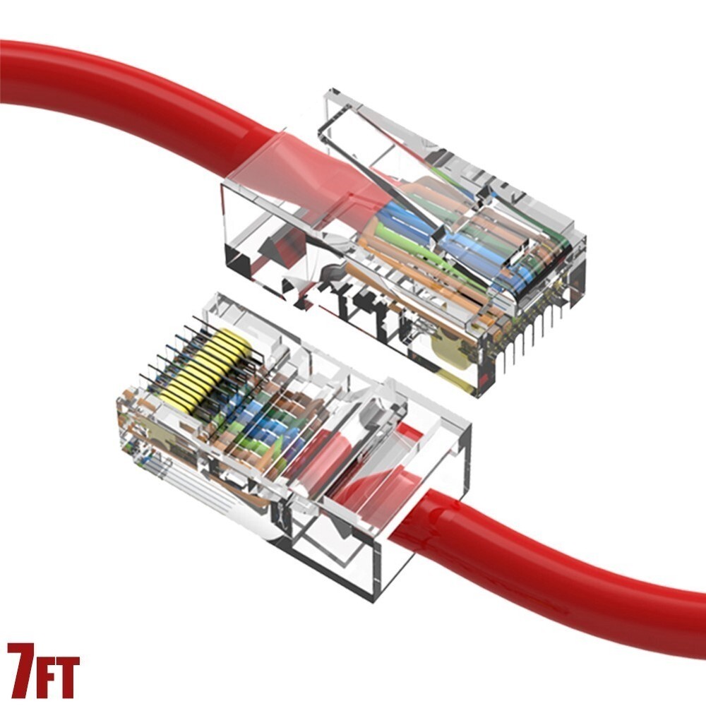 7FT Cat5e RJ45 Ethernet LAN Network UTP Non-Booted Patch Cable Copper Wire Red