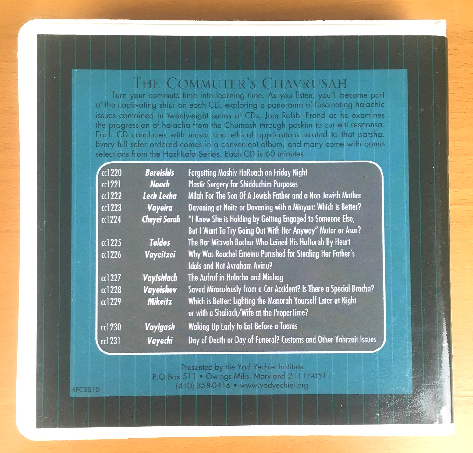 Rabbi Yissocher Frand BEREISHIS Commuter's Chavrusah Lecture Series 27 12-CD Set
