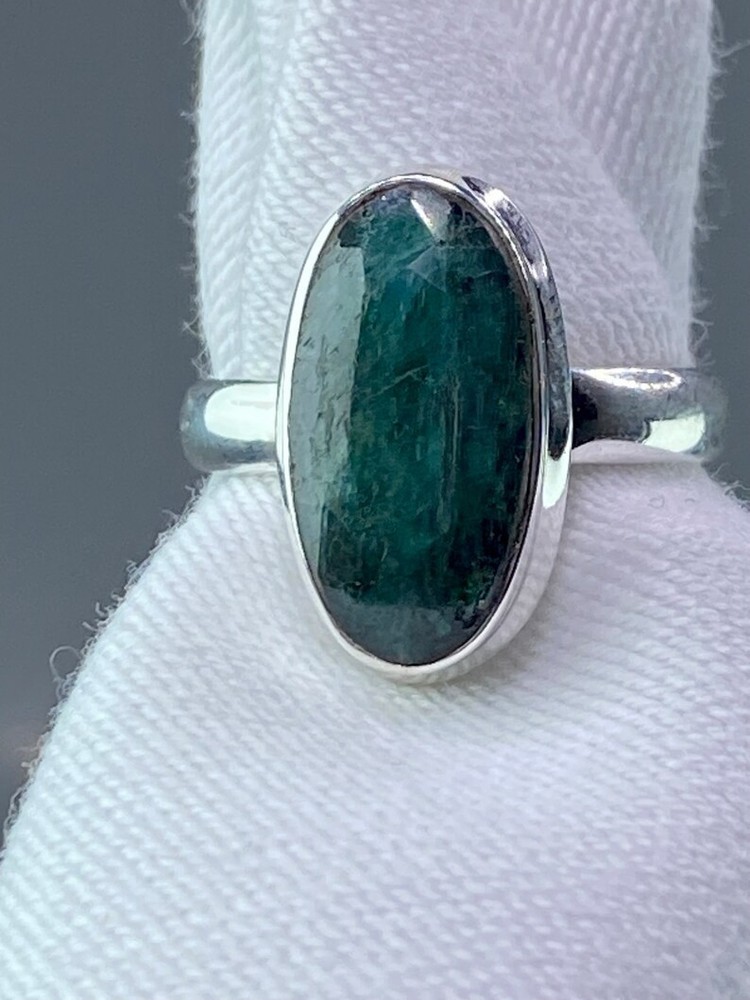 Solid 925Sterling Silver Natural Rough Emerald Oval Gemstone Handmade Ring