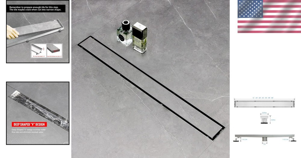 Versatile 24" Stainless Steel Linear Drain with Rust-Resistant Tile Insert Grate
