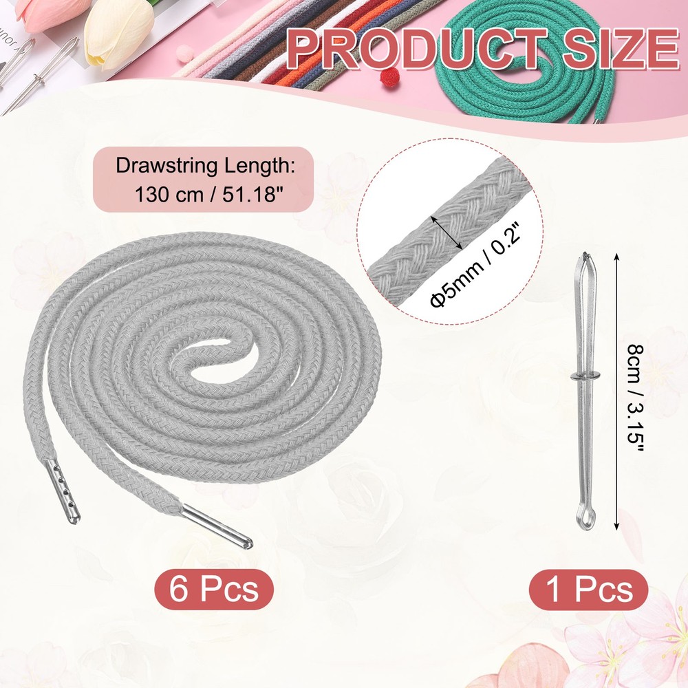 6 Pcs Hoodie Strings Drawstring Cords with Easy Threader (Light Gray)