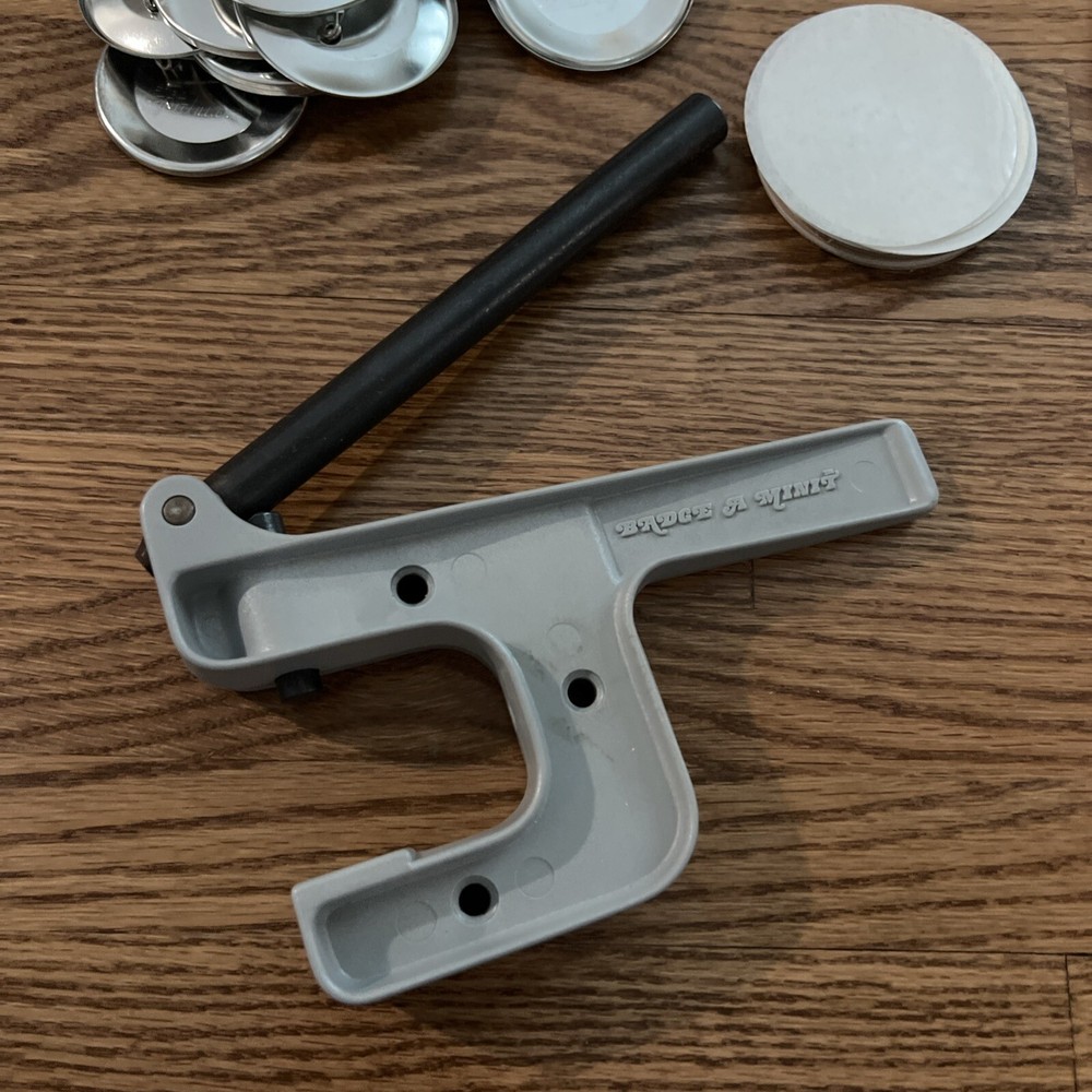 Vintage Badge-A-Minit Button Maker Hand Press Tool and Accessories