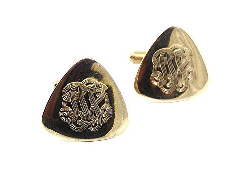 Vintage Goldtone Triangle Initials ??? Design Cufflinks 101717