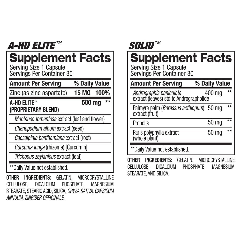 BPI Sports A-HD Elite + Solid + A-HD 30 Caps each Boost Testosterone Support