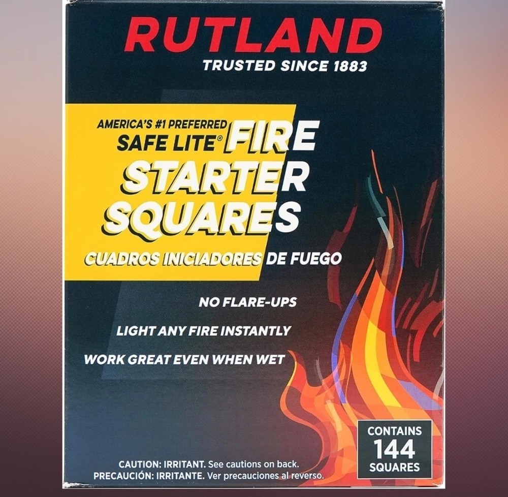 Rutland 50B Safe Lite Fire Starter Squares (144-Pack) Quick & Reliable Ignition