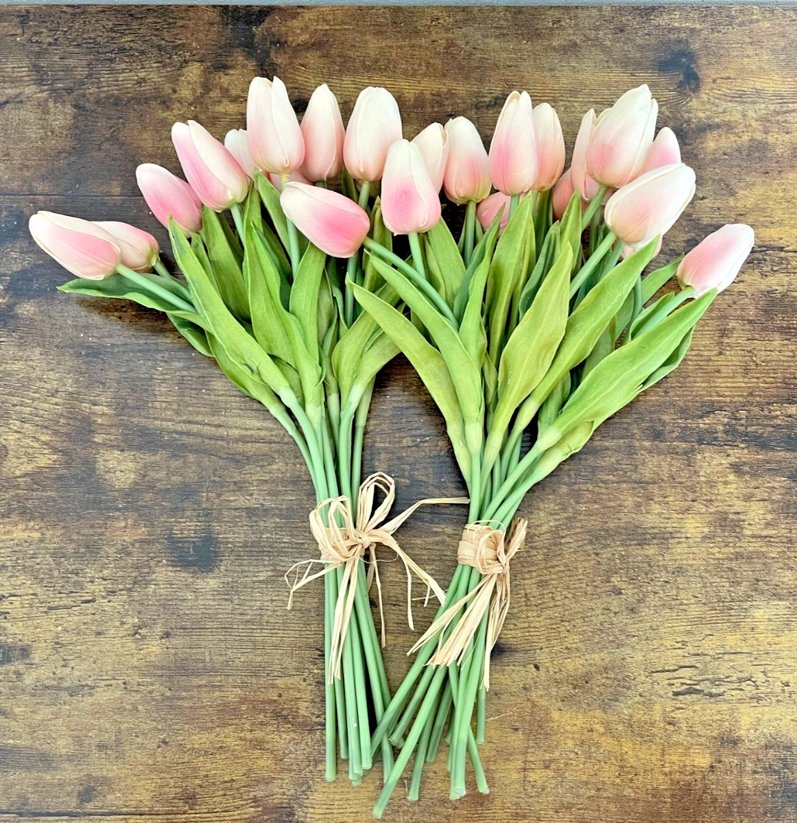 Real Touch Silk Pink Tulips, variegated color, 24 total, 13" Tall NWOT