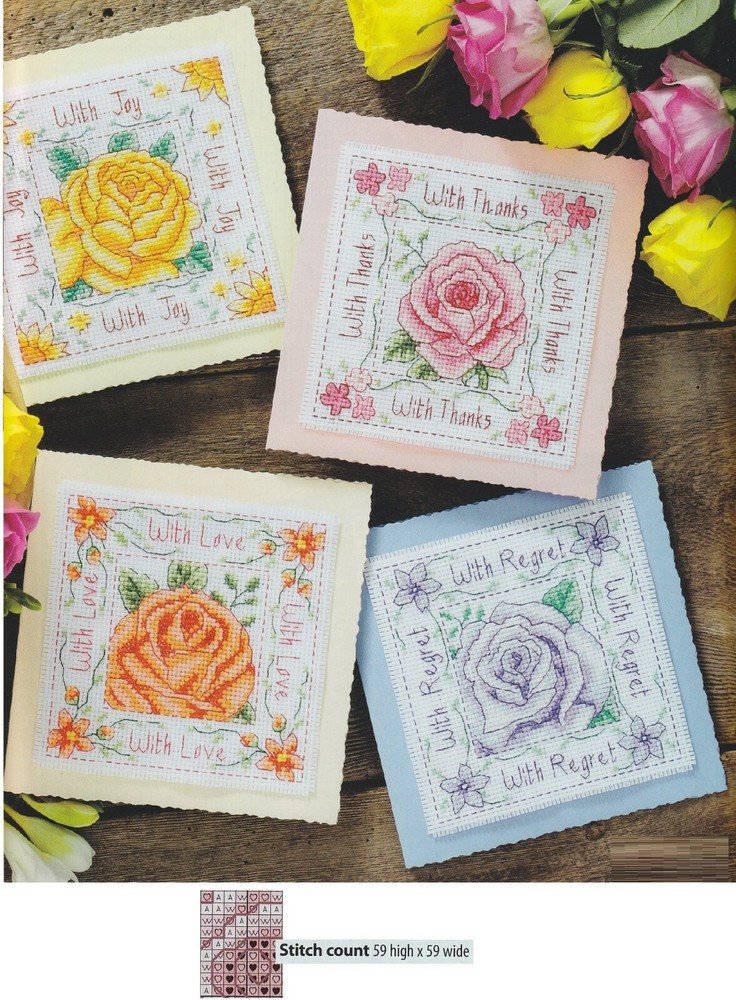 SUMMER ROSE CARDS    CROSS STITCH PATTERN  ONLY -  ALS  RA
