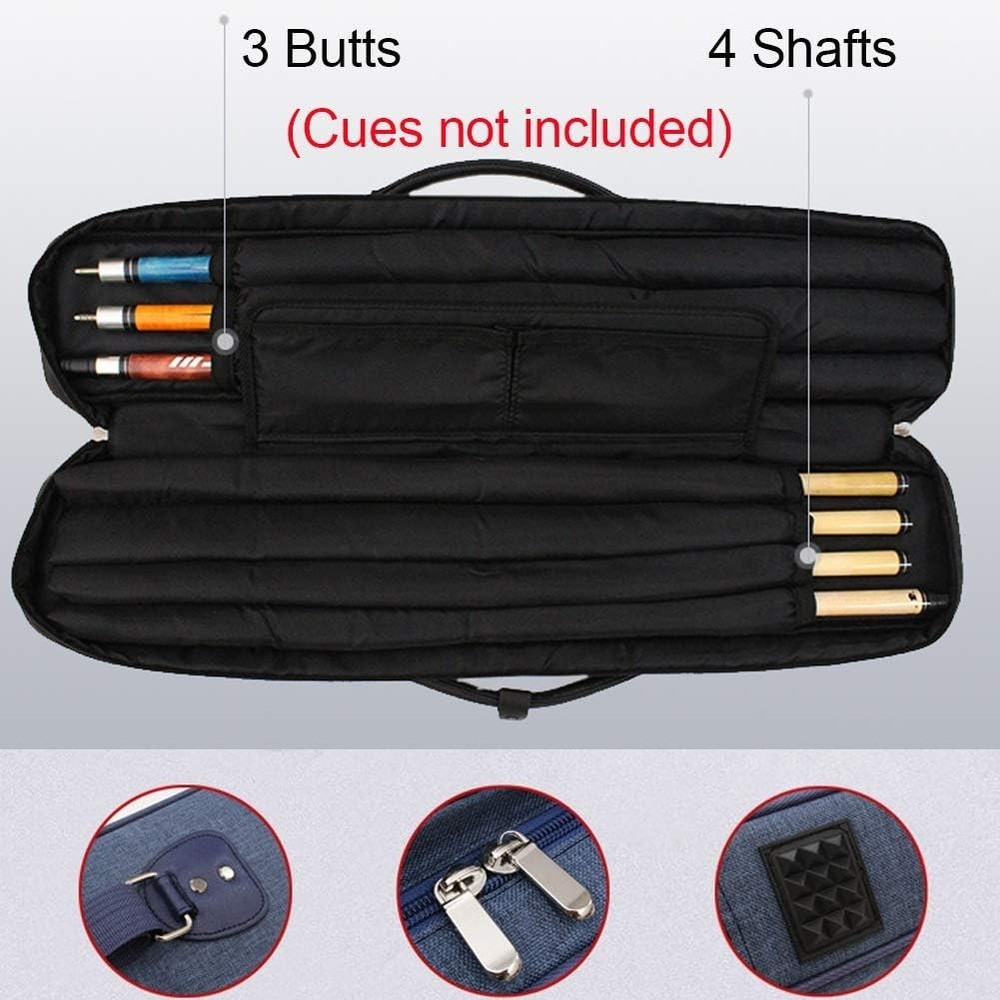 Soft Pool Cue Case – 3 Butt 4 Shaft Organizer with Adjustable Strap