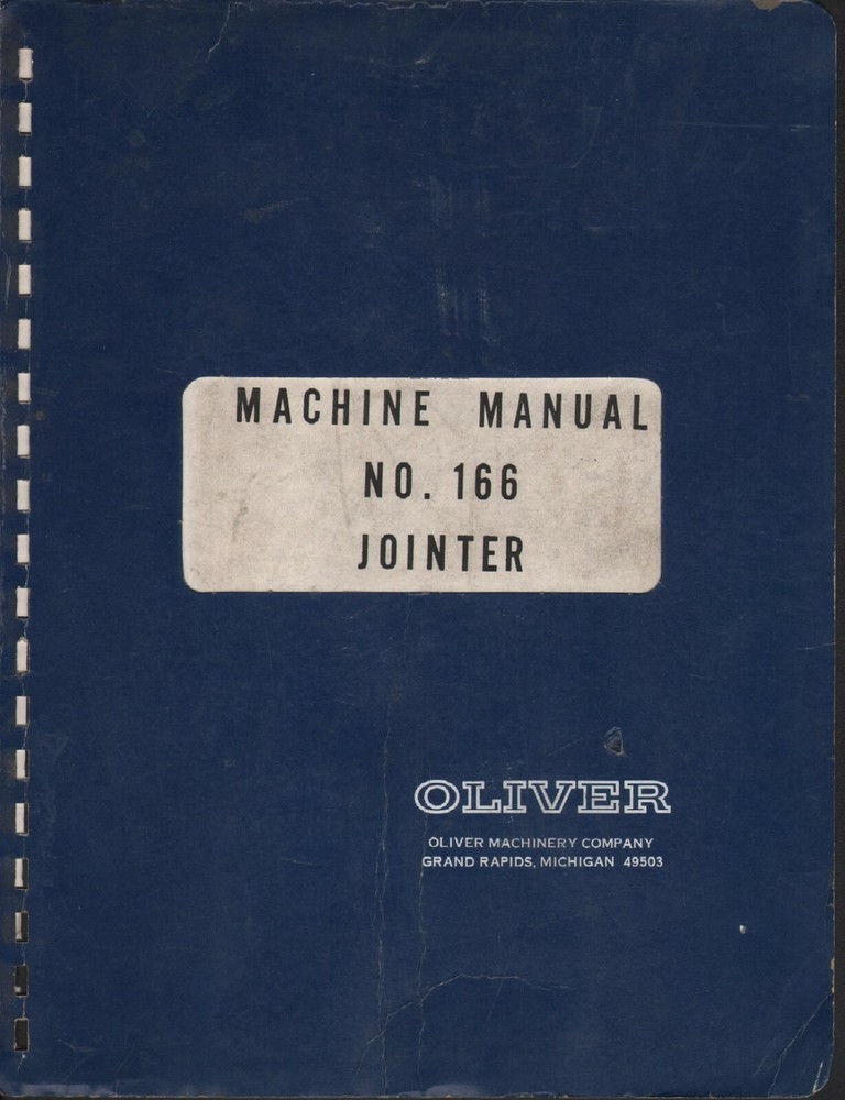 Oliver #166 Jointer Machine Manual PDF