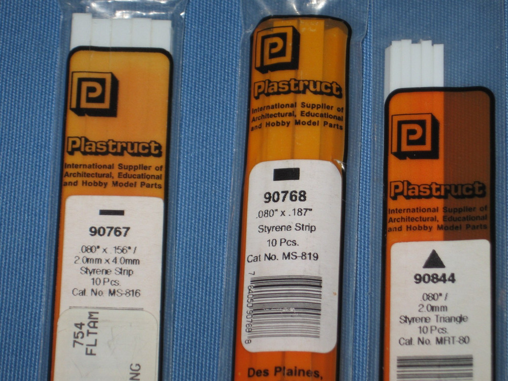 Plastruct 10” Styrene Shapes .080” Strips & Triangles - 3 pks