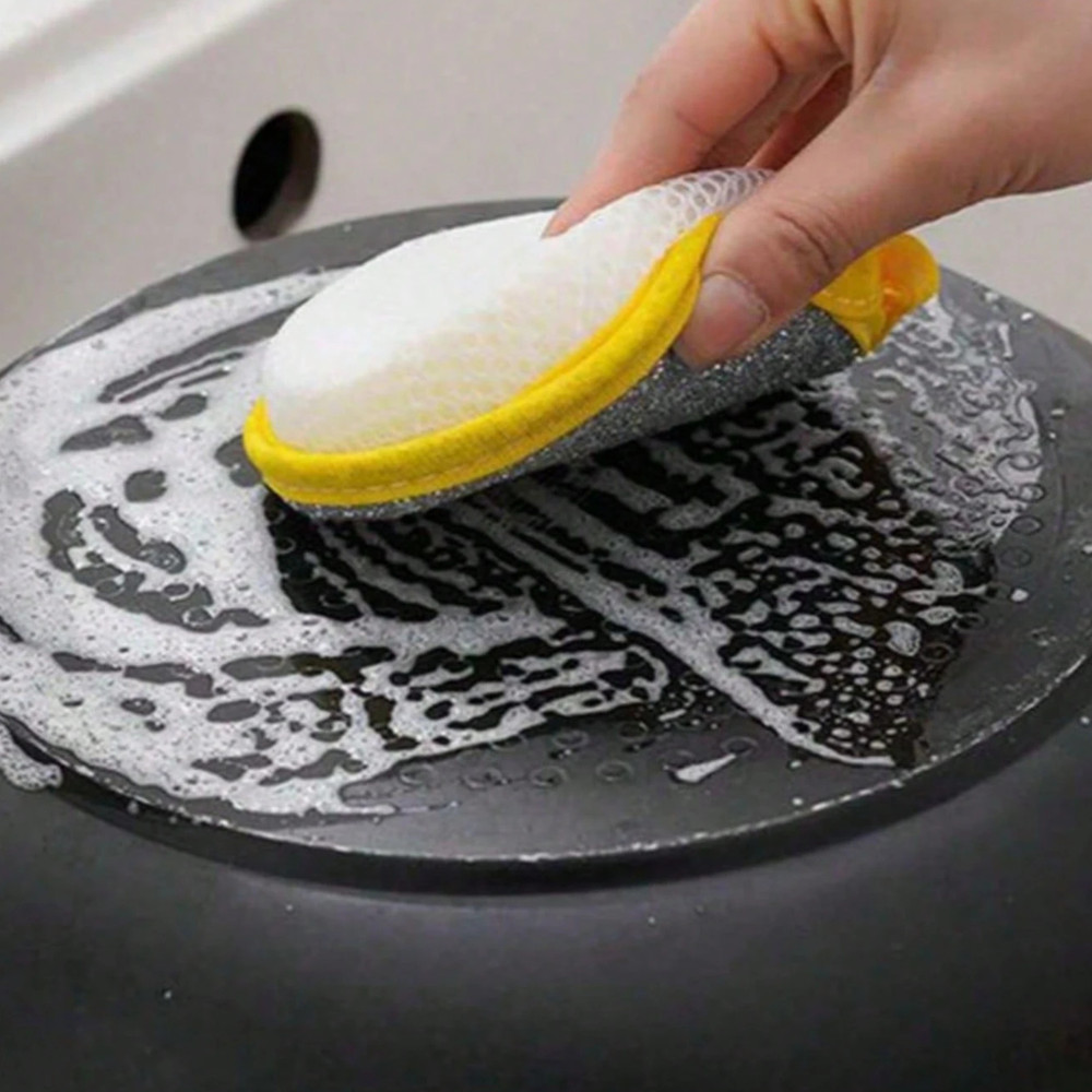 Double-Sided Sponge Cleaning Brush Reusable Kitchen Dishwasher Scrubber Pad