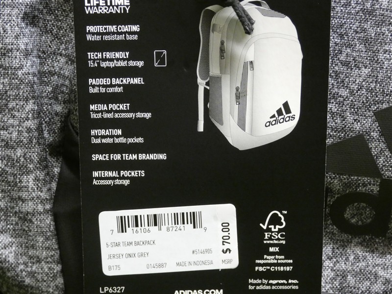 Adidas 5-Star Team Backpack Unisex-Adult Onyx Grey New