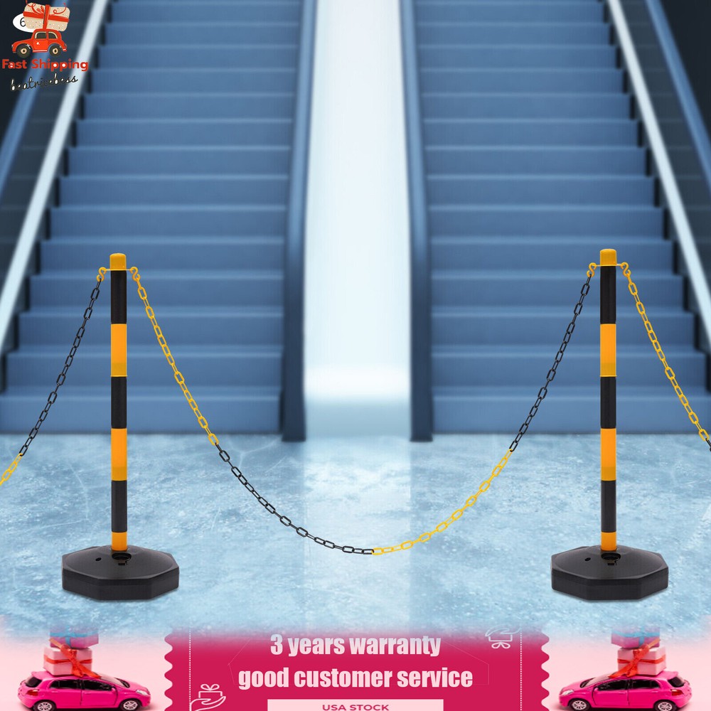 6 Pack Traffic Cones Adjustable Delineator Post Portable Parking Pole W/ Chains