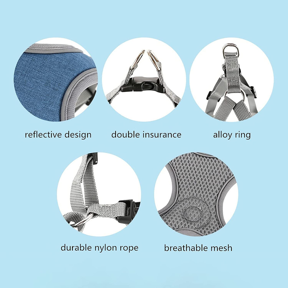 Dog Harness Set, No Pull Adjustable Step-in Collar for Dogs (M, Gray)