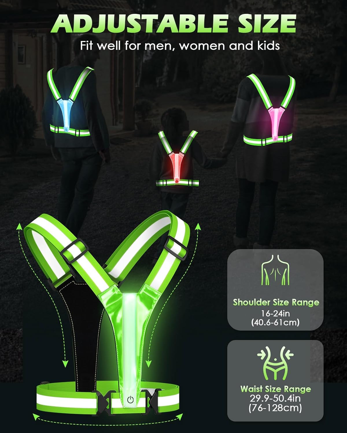 Zacro LED Reflective Vest Running Gear, 5 Lights Colors High Visibility Reflecti