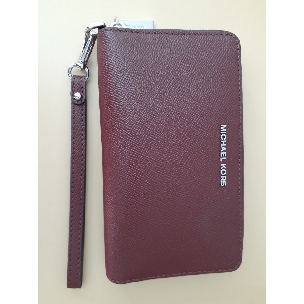 Michael Kors Jet Set Large Flat Multi Function Phone Case Merlot Purse Wallet