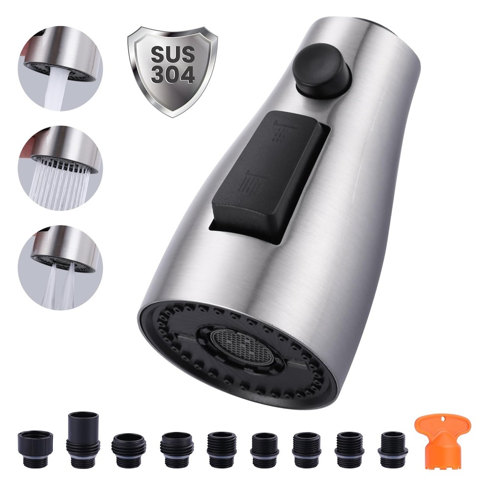 Metal Pull Down Spray Head For Kitchen Faucet 3function Sink Spray Nozzle With 9