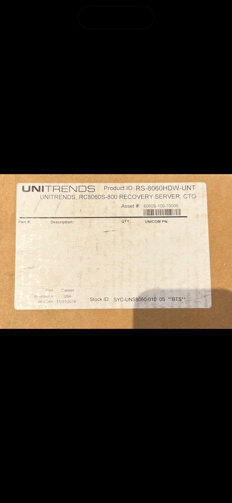 Unitrends RCS8-60S-800 Backup Unit Apppliance Recovery Server