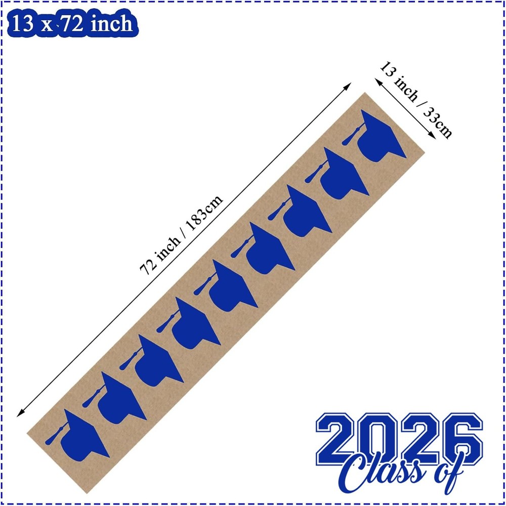 Burlap Graduation Table Runner 72 Inch - Rustic Decorations for Tabletop Cent