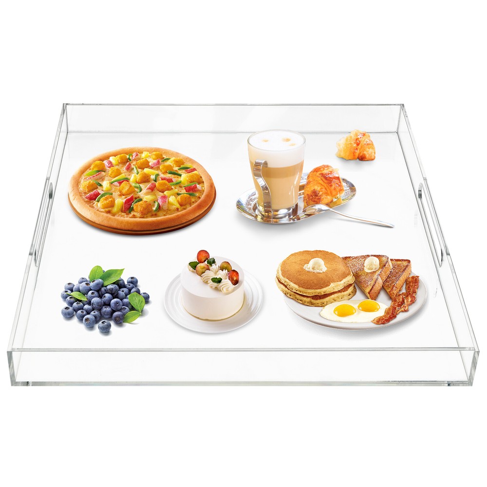 Clear Large Acrylic Serving Tray,Transparent Serving Tray with Handles