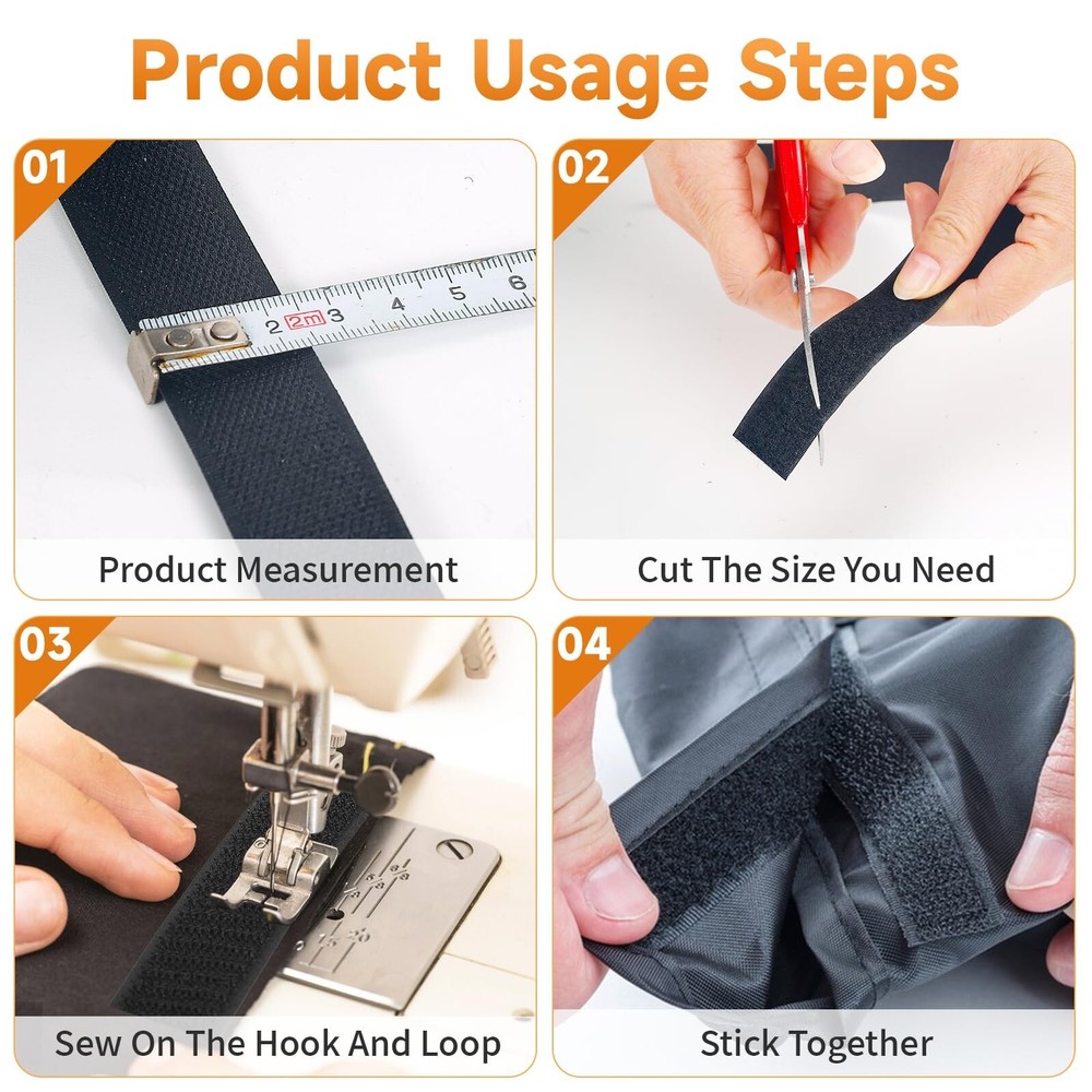 1in*11 Yard Sew On Hook and Loop Tape, Non-Adhesive Hook Loop Strips Roll, St...