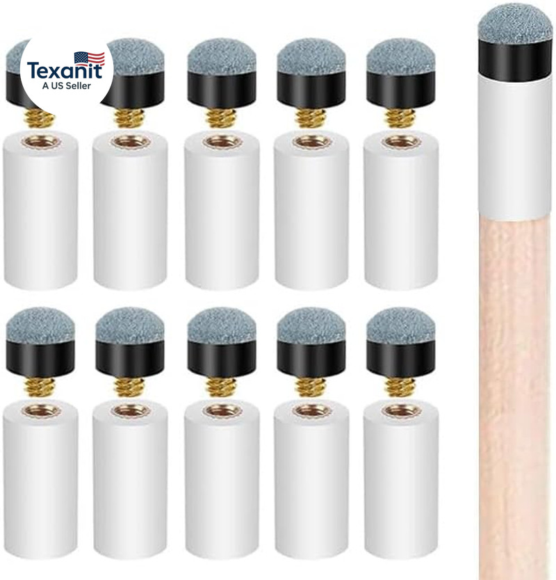 10 Sets Billiard Cues Tips Replacement with White Pool Cue Stick Ferrules, Billi