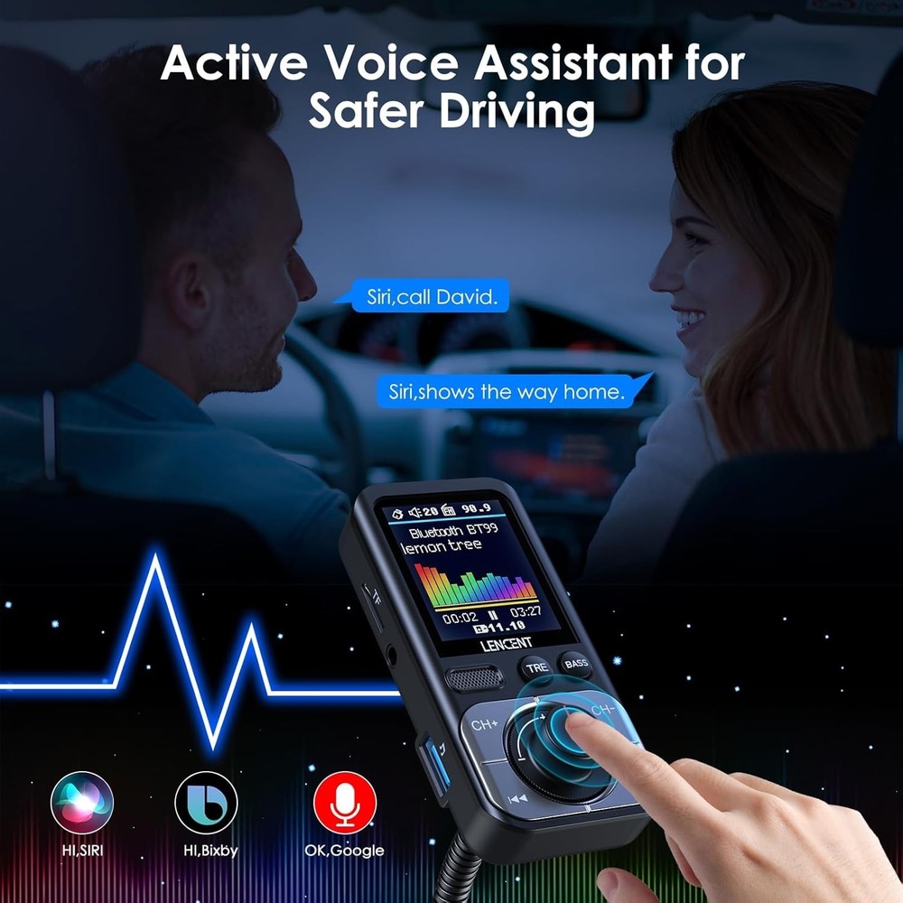 Bluetooth 5.0 FM Transmitter with 1.8'' LCD - Fast Charging & Hands-Free Calling