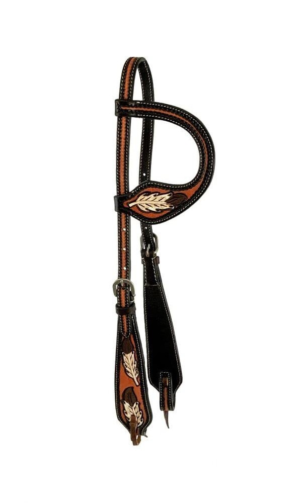 Showman Single Ear Leather Headstall w/ Painted Feather Design