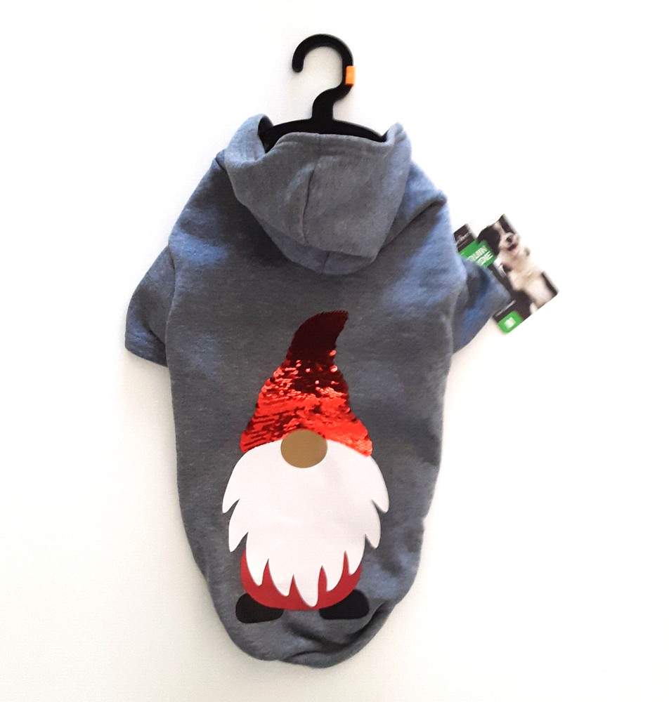 Unique Petz Size M Christmas Gnome Hoodie Pullover Jacket Gray Red Sequin