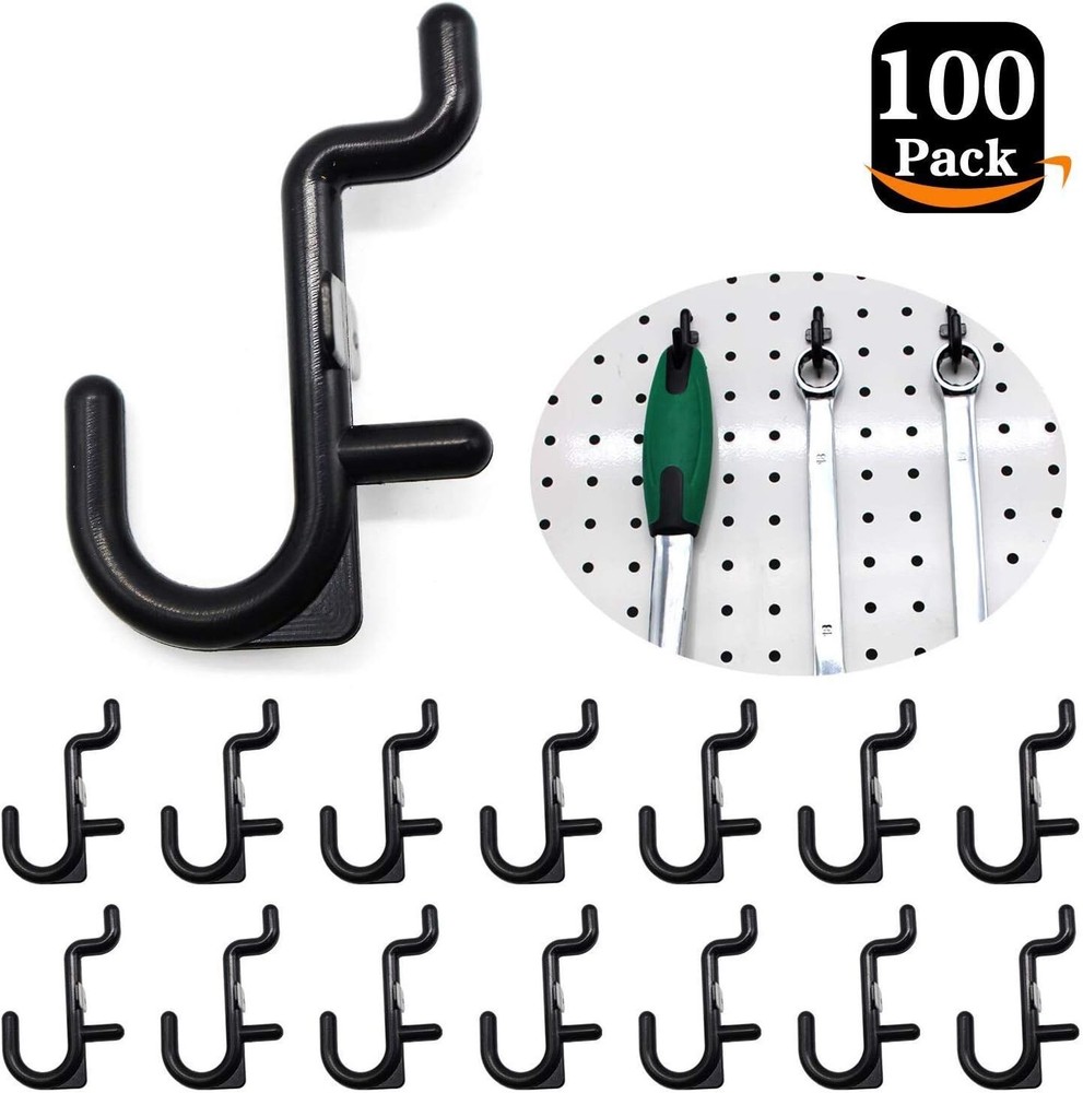 Pegboard Hooks 100-packs J Shape Peg Hooks Black Peg Hook Assortment (100)