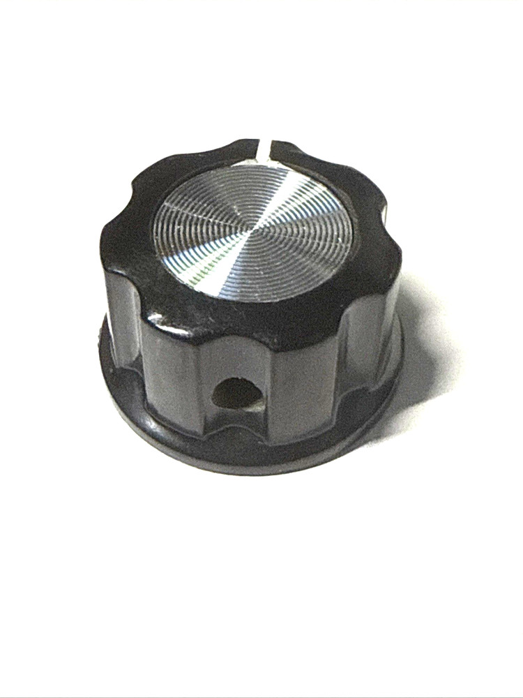 one black  knob OD = 27 mm for 6 mm shaft 0.25 inch+ chrome inlay