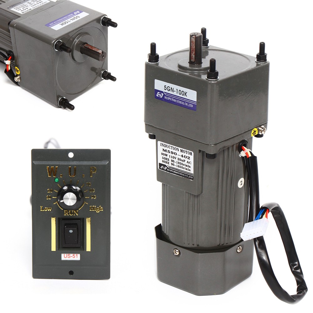 90W AC Gear Motor Electric Variable+Speed Controller Single-phase 1:100 13.5Rpm
