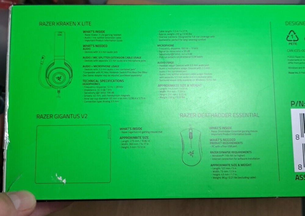 NEW Razer Next Level Bundle - Kraken X Lite Wired Headset, DeathAdder Essential